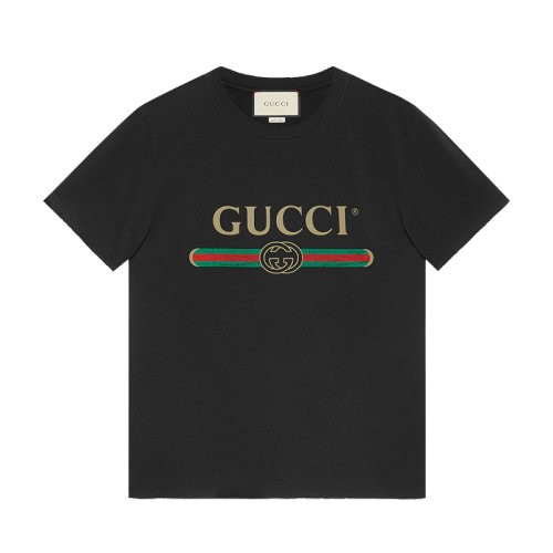 【服装】GUCCI/古驰 男士黑色印花字母大码短袖T恤