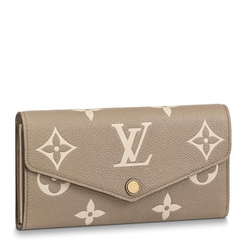 【新品包包】Louis Vuitton/路易威登 22春夏新款SARAH系列 鸽子灰/奶油白双色调老花印花粒面牛皮革金扣翻盖开合长款钱包M81049