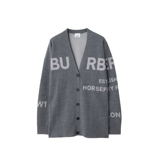 【服装】BURBERRY博柏利24新款 女士灰色真丝配羊毛品牌标识开衫80911791（衣服）