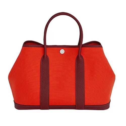 【新品包包】HERMES/爱马仕 Garden Party 30 帆布 Negonda小牛皮 银扣 手提包 女款（配HERMES礼品盒）
